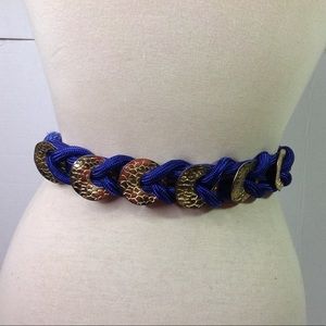 Vintage Blue Cording Belt Gold Circle Wrap